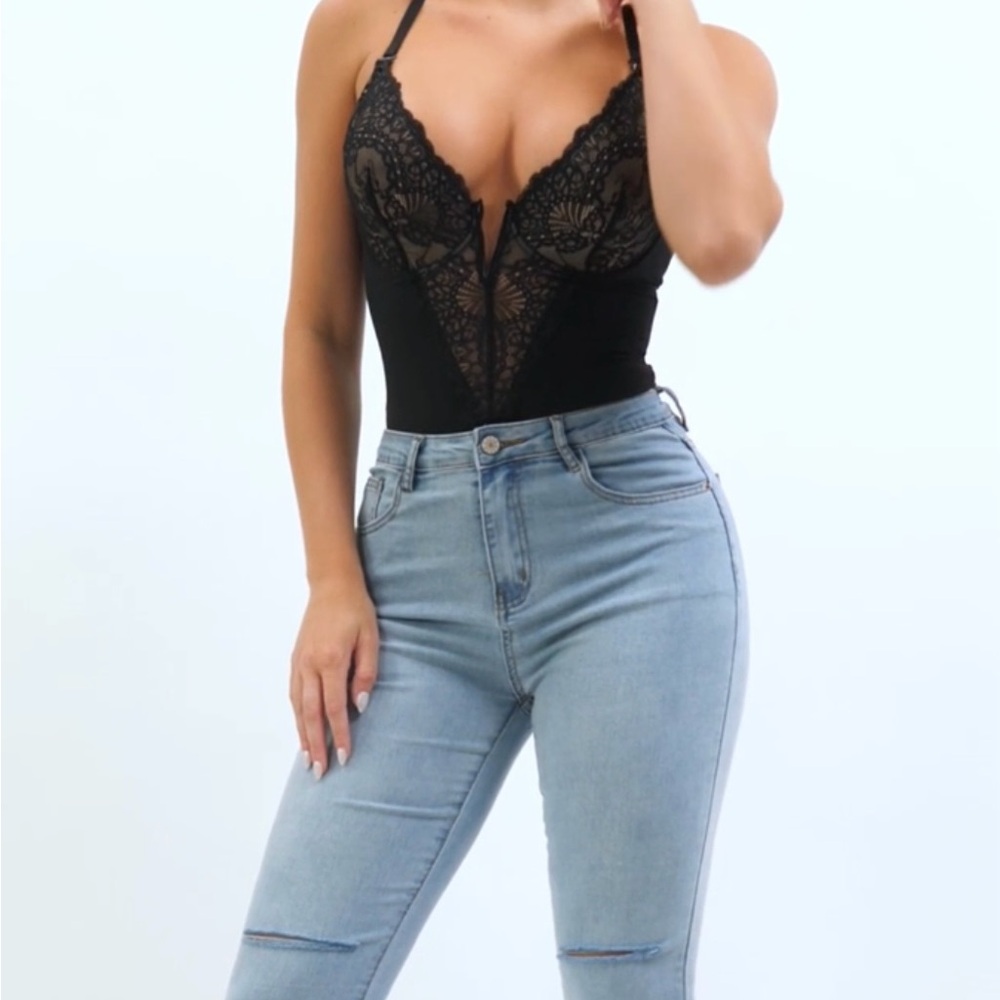 Elegant Black Lace Bodysuit Top